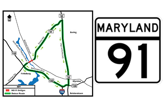 MDOT SHA Route 91 Bridge Replacement Project  Route 91 Closure in Finksburg Begins April 22